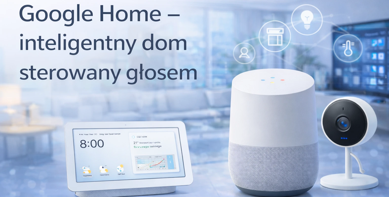 Google Home – inteligentny dom sterowany głosem z głośnikiem, ekranem i kamerą Google, integracja Smart Home EnergyHouse